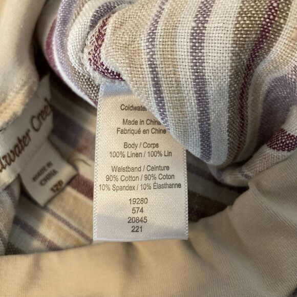 Coldwater Creek Pants Womens Sz 12P Beige Stripe 100% Linen Pull On Straight Leg - Picture 6 of 9